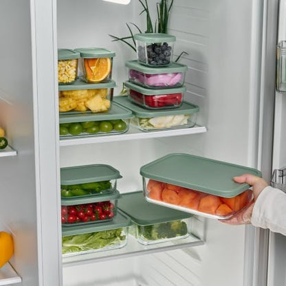 DURA LIVING Glass Food Storage Containers with Lids — 6 Piece — 17.6 oz Glass with BPA-Free Leak Resistant Stackable Lids — Microwave, Oven & Dishwasher Safe — Ideal for Meal Prep & More - Soft Sage
