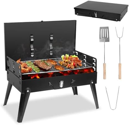 Portable Charcoal Grill, Small Grill Outdoor BBQ Suitcase with Lid