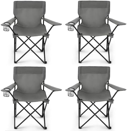4 Pack Folding Camping Chairs for Outdoor, Foldable Portable Lawn Chairs with Carry Bag & Cup Holder, Compact Design for Camp, Beach, Picnics, and Fishing Supports 300LBS（Grey）