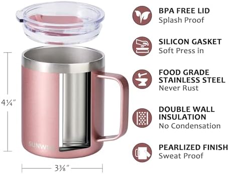 SUNWILL Travel Coffee Mug with Lid, 14 oz Insulated Stainless Steel