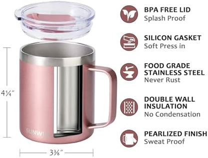 SUNWILL Travel Coffee Mug with Lid, 14 oz Insulated Stainless Steel