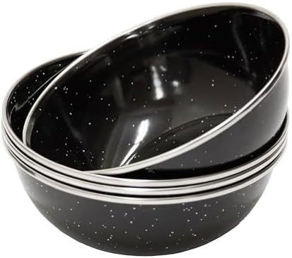 Stansport Deluxe 24-Piece Enamel Tableware Set - Enamel Plates and Bowls Lightweight and Durable Camp Dish Set for Camping and Backpacking Plates and Bowls for 4 People