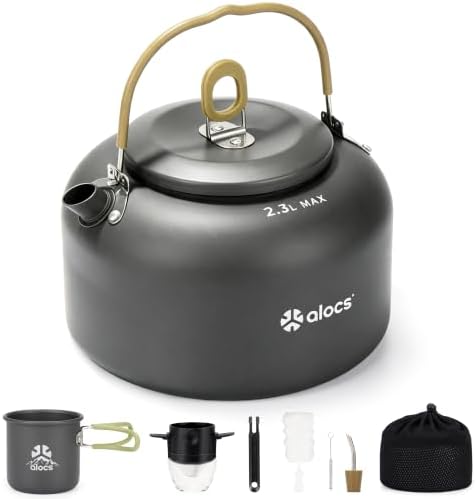 ALOCS 2.3L Portable Kettle with Pour Over Kit & Mug, Camping Coffee Pot Set