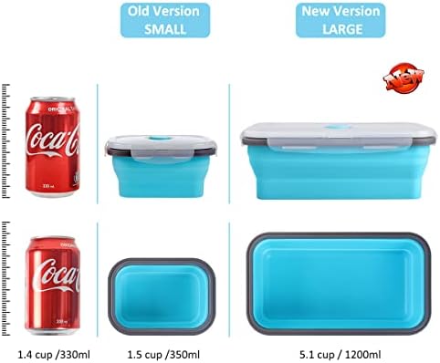 Collapsible Food Storage Containers with Airtight Lid & Air Vent, 40.5 oz, Kitchen Stacking Silicone Collapsible Meal Prep Container Set for Leftover, Microwave Freezer Dishwasher Safe, Blue, Set of 4