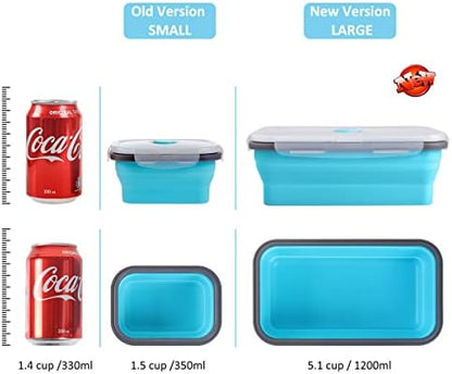 Collapsible Food Storage Containers with Airtight Lid & Air Vent, 40.5 oz, Kitchen Stacking Silicone Collapsible Meal Prep Container Set for Leftover, Microwave Freezer Dishwasher Safe, Blue, Set of 4