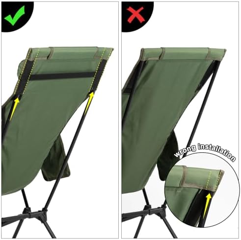 High Back Camping Chair for Adults, Folding Chair Supports 440 lbs, Lightweight Portable Backpacking Chair with Adjustable Pillow for Hiking & Camping