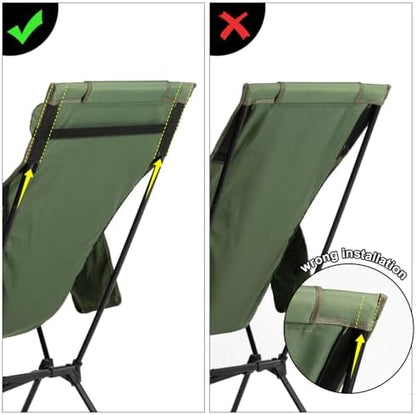 High Back Camping Chair for Adults, Folding Chair Supports 440 lbs, Lightweight Portable Backpacking Chair with Adjustable Pillow for Hiking & Camping