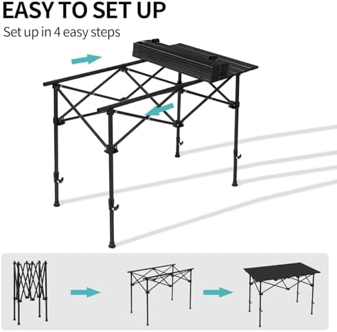 SHANQUAN Camping Table Roll up Table, Fold up Lightweight Compact 4-6 Person Portable Adjustable Height Roll up Aluminum Table with Carry Bag for Outdoor, Camping, Picnic, Backyards, BBQ
