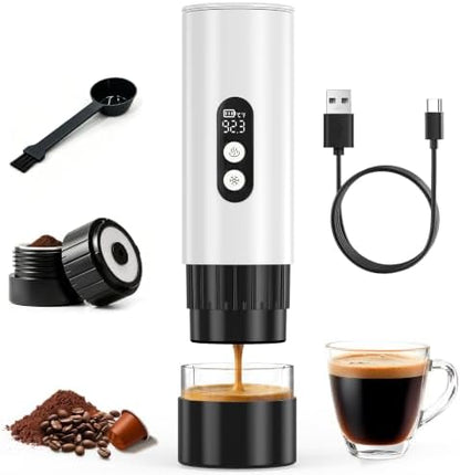 Electactic Portable Coffee Maker Self-Heating with 9000mAh Battery, Travel Coffee Maker for Ground Coffee & Nespresso Pods, Portable Espresso Maker for Travel, Camping, RV, Gym
