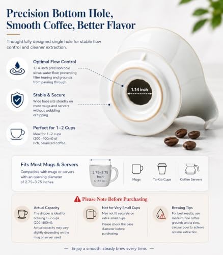 Gomakren Pour Over Coffee Maker, Single-Hole, White Ceramic Coffee Dripper