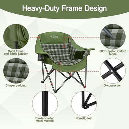 Youtanic Oversized Large Padded Camping Chair, 400 lbs Foldable Lawn Chair