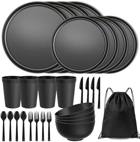 28 Piece Dinnerware Set for 4, Unbreakable Plates and Bowls Sets