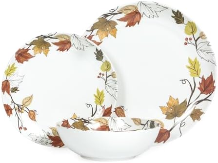 Melamine Dinnerware Set for 4, 12-Piece Fall Dishes, Yellow Maple Leaves