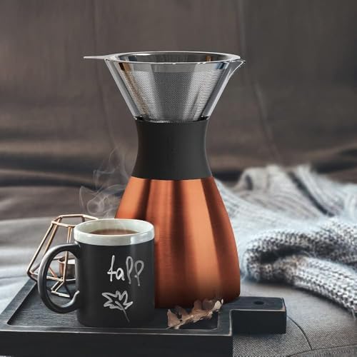 asobu Insulated Pour Over Coffee Maker (32 oz.) Double-Wall Vacuum, Stainless-Steel Filter and Take on the Go Carafe (Copper)