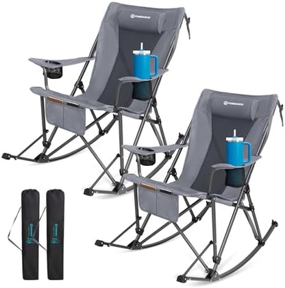 FUNDANGO Rocking Camping Chair for Adults, 2 Pack Portable Camp Chairs
