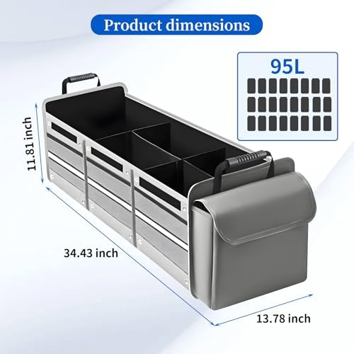 95L Collapsible Car Trunk Organizer, Detachable Insulated Cooler Bag