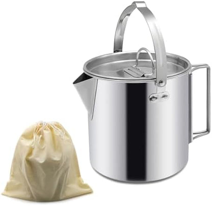 Camping Tea Kettle, Portable 1.2L Coffee Pot, Silver