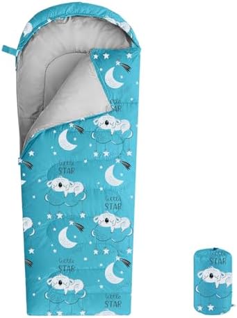 KidzAdventure Mummy Style 32 – 59F Kids Sleeping Bag with Pillow Sleeve, 4 Season, Lightweight and Backpacking Style, Ideal for Camping, Sleepover, Boys, Girls, and Youth