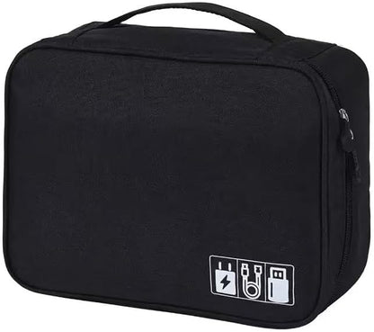 Cable Organizer bag for women or men,Electronic Accessories Carry Case Portable Waterproof Double Layers All-in-One Storage Bag for Cord, Charger, Phone, Earphone (Black)