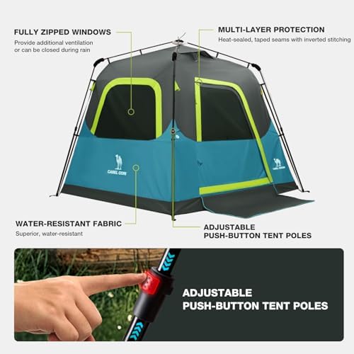 CAMEL CROWN 4/6 Person Instant Cabin Tent, Pop Up Windproof Tents for Camping, 60-Second Setup Family Tent with Carry Bag for Outdoor Hiking