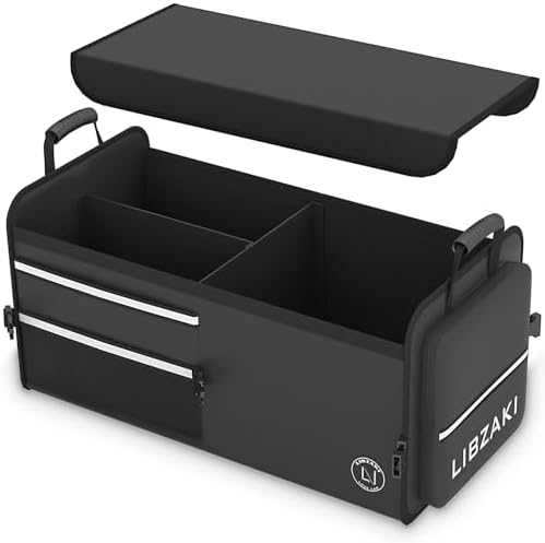 LIBZAKI Car Trunk Storage Organizer, Multi Compartment Collapsible Trunk Storage Box for Car Truck SUV-Black