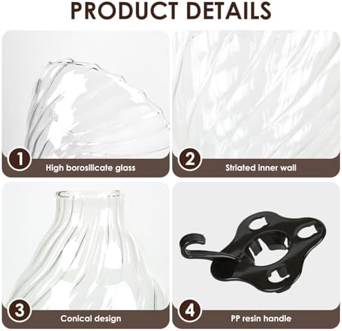 V60 Pour Over Coffee Dripper, 02 Filter For 1-4 Cups Reusable Coffee Maker 60° Heat-Resistant Glass Cone Easy-to-Clean Drip Coffee Maker Perfect for Pourover Coffee Enthusiasts