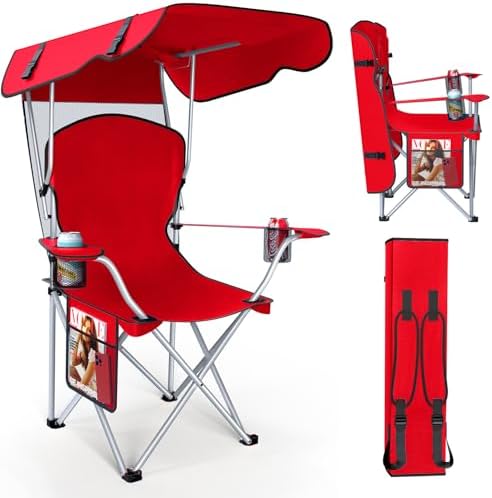 VTOY Portable Folding Camping Chair with Canopy, Outdoor Sun Shade Chair