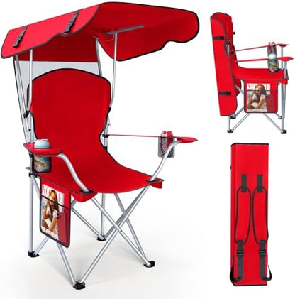 VTOY Portable Folding Camping Chair with Canopy, Outdoor Sun Shade Chair