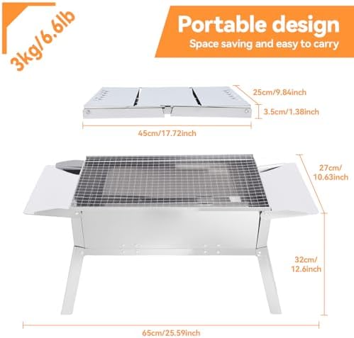 17.7x9.8 Inch Foldable Portable Charcoal Grill Travel Outdoor