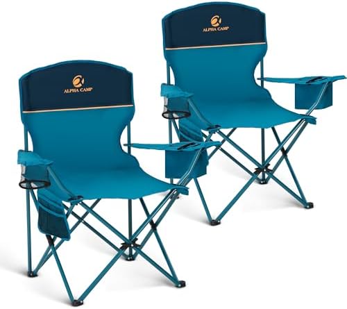 LET'S CAMP Camping Chair 2 Pack Folding Chair with 4-Can Cooler Bag