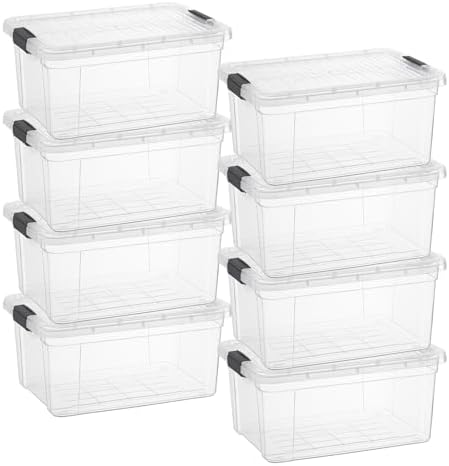 Superio 11 Quart Clear Plastic Storage Boxes with Lids, Stackable Organizer Containers, BPA-Free Storage Bins for Home, Office, School & Dorm, 8 Pack