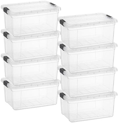 Superio 11 Quart Clear Plastic Storage Boxes with Lids, Stackable Organizer Containers, BPA-Free Storage Bins for Home, Office, School & Dorm, 8 Pack