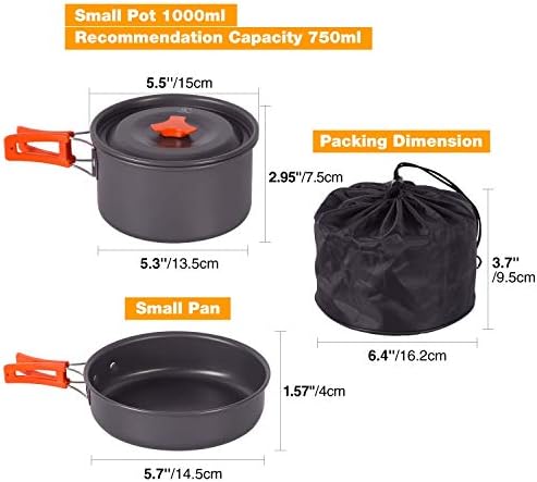 REDCAMP 6/10/11/12/14/15/19 PCS Camping Cookware Mess Kit Camping Gear Campfire Utensils Lightweight Stackable Pot Pan Bowls Soup Spoon with Storage Bag for Camping, Backpacking, Outdoor Cooking