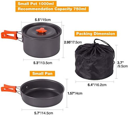 REDCAMP 6/10/11/12/14/15/19 PCS Camping Cookware Mess Kit Camping Gear Campfire Utensils Lightweight Stackable Pot Pan Bowls Soup Spoon with Storage Bag for Camping, Backpacking, Outdoor Cooking