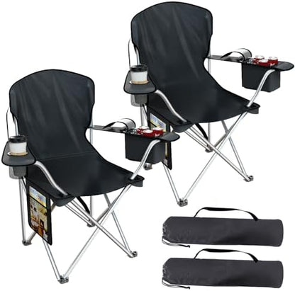 Folding Portable Camping Chair with Cooler, Cup Holder & Storage Pocket
