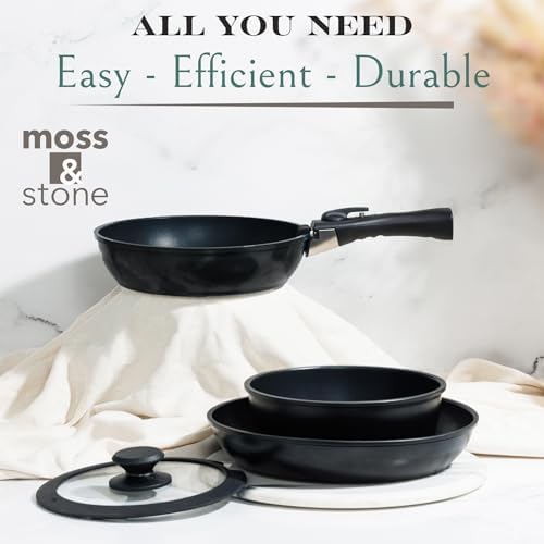 Moss & Stone 10-Piece Nonstick Pots and Pans Set, Removable Handle Cookware