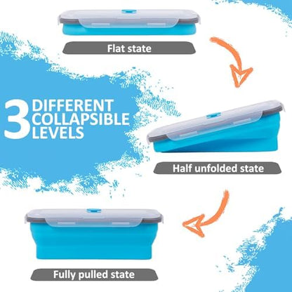 Collapsible Silicone Food Storage Containers Set with Lid & Air Vent,Foldable Lunch Containers(4PCS,Blue,40oz)