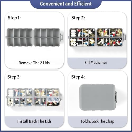 Foldable Portable 7 Day Pill Organizer 2 Times a Day, AM PM Weekly Pill Box