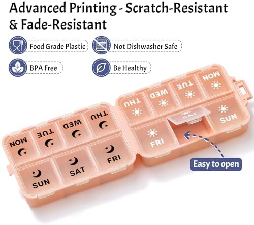Foldable Portable 7 Day Pill Organizer 2 Times a Day, AM PM Weekly Pill Box
