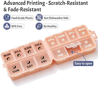 Foldable Portable 7 Day Pill Organizer 2 Times a Day, AM PM Weekly Pill Box