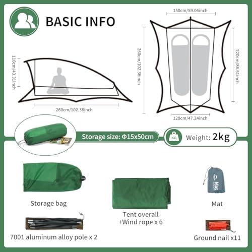 Naturehike 2-Person Camping Tent, Waterproof & Windproof, Easy to Set Up for Outdoor, Trekking, Backpacking