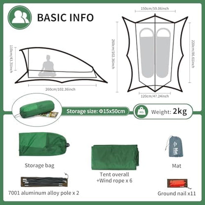 Naturehike 2-Person Camping Tent, Waterproof & Windproof, Easy to Set Up for Outdoor, Trekking, Backpacking