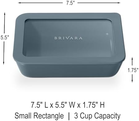 Glass Food Storage Container with Lid, 3-Cup Small Rectangle | Microwave-Safe Airtight Lid, Oven-Safe Ceramic-Coated Glass | Zero Plastic, No PFAS/PFOA/BPA, Reusable [Dusk]
