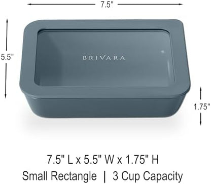 Glass Food Storage Container with Lid, 3-Cup Small Rectangle | Microwave-Safe Airtight Lid, Oven-Safe Ceramic-Coated Glass | Zero Plastic, No PFAS/PFOA/BPA, Reusable [Dusk]