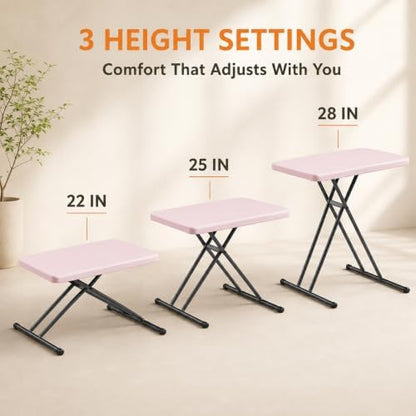 Folding Table, 30 Inch TV Tray with 3 Levels Adjustable Height, Heavy Duty No Assembly Foldable Small Table for Eating or Working on Couch, Living Room, Office, Indoor and Outdoor Use(Pink)