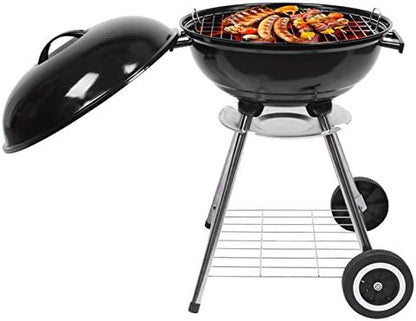 18.5" Portable Round Enamel Charcoal Grill,Kettle Outdoor Barbecue Smoker,Heavy Duty Outdoor BBQ Grill,Vertical Camping Barbecue Grill,with Lid & Wheels,for Garden Patio Beach Backyard (Black)