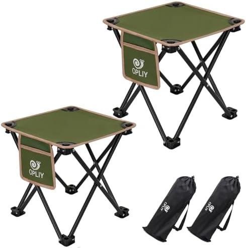 Opliy Camping Stool 2 Pack,Portable Folding Stool for Outdoor Gardening and Beach Hiking Fishing,Foot Stool with Carry Bag (Green)