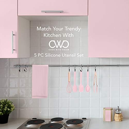 COOK WITH COLOR Silicone Cooking Utensils, Kitchen Utensil Set, Easy to Clean Silicone Kitchen Utensils, Cooking Utensils for Nonstick Cookware, Kitchen Gadgets Set, Standard, Pink