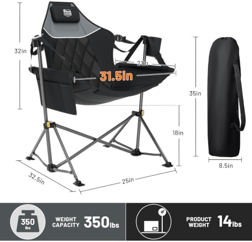 Timber Ridge Hammock Camping Chair with Adjustable Backrest, Heavy Duty Folding Hammock Chair Supports 300lbs, Portable Hammock Chair for Camping, Travelling and Patio, Black 2 Pack