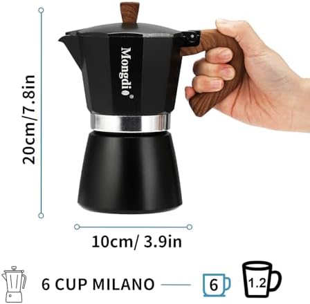 Mongdio Stovetop Espresso Maker Moka Pot, Cuban Coffee Maker Stove top coffee maker Moka Italian Espresso Greca Coffee Maker Brewer Percolator, 6 Espresso Cups, 10 oz - Black